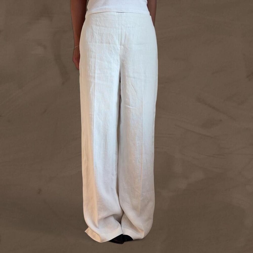 Aritzia Babaton white parity linen pants size 6 light birch